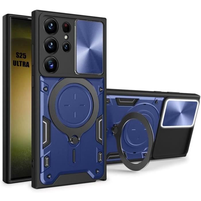 Coque pour Samsung Galaxy S25 Ultra, avec Anneau Support Protection Caméra Bleu Marine