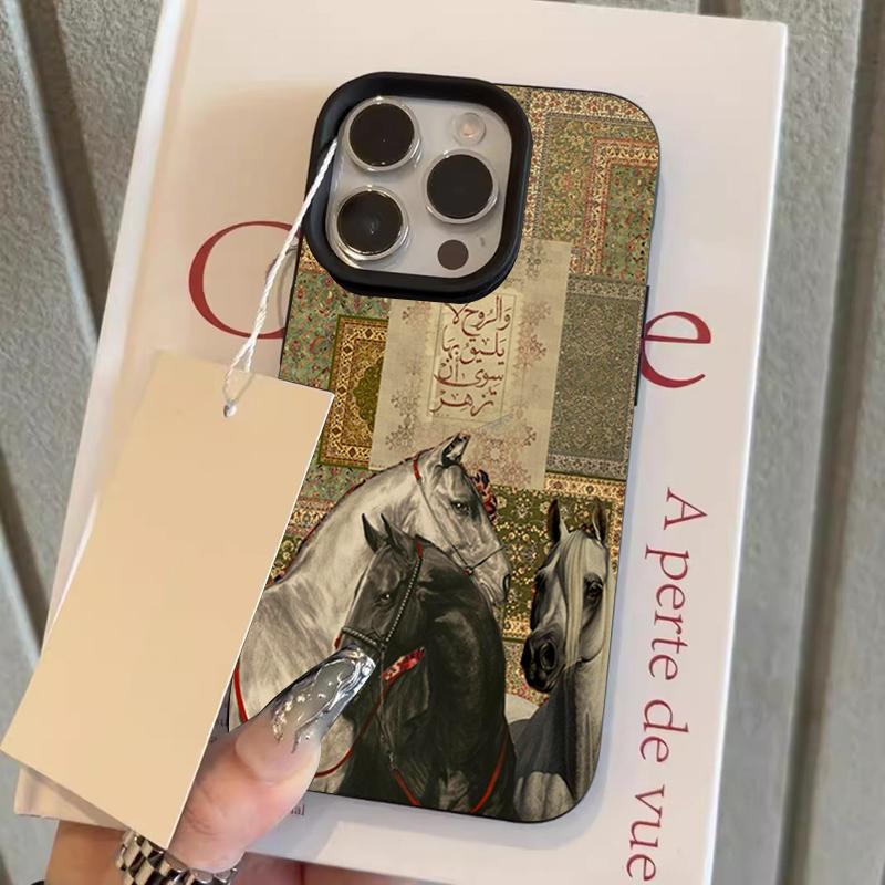 

Чехол для телефона с муралом Черно-белая лошадь, текстура личи, для iPhone 17 16 15 14 13 12 11 Pro Max 14 15 Plus 17 Air X XS XR, мягкий чехол iPhone 14 Plus