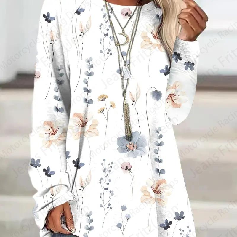 T-shirts à manches longues imprimés floraux 3D Harajuku pour femmes, hauts tendance, tuniques pour dames