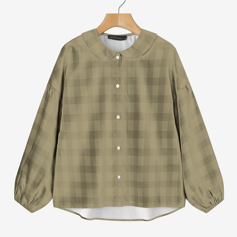 

ZANZEA Женская блузка с кукольным воротником, свободного кроя, с длинным рукавом, с принтом в клетку M хаки