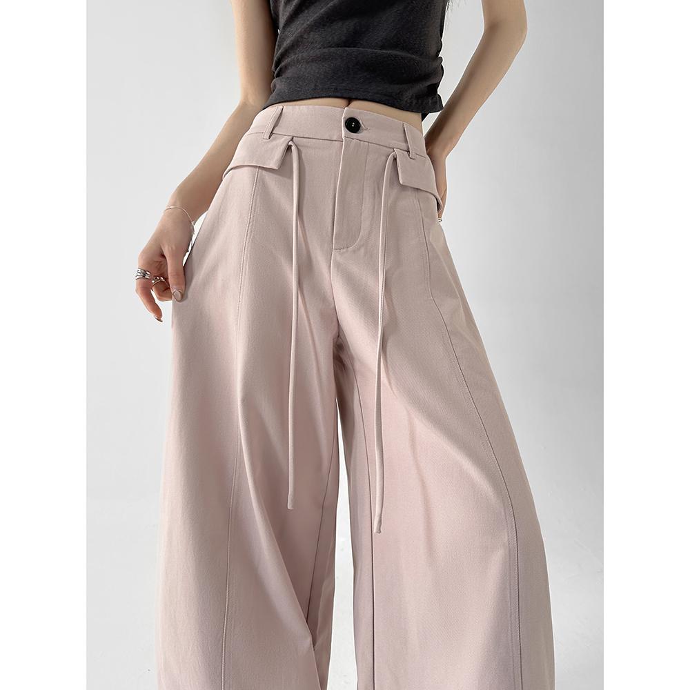 Spring 2026 High-Waist Lace-Up Straight Wide-Leg Trousers for Women