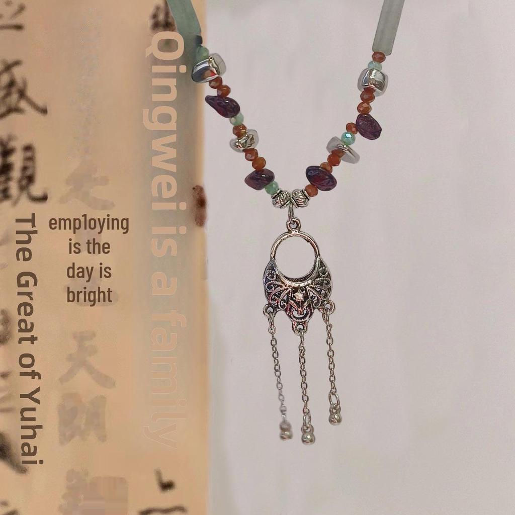 Retro Tassel Flower Basket Pendant Necklace - Niche Design, Clavicle Chain, New Chinese Style for Women