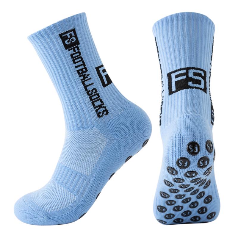 Non-Slip Mid-Calf Sports Football Socks with Terry Bottom and Round Silicone Grip