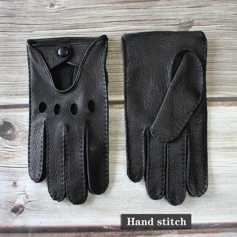 Deerskin Driver Gloves Men's Leather Unlined Single Layer Thin Hollow Breathable Motorcycle Riding Car Driving Spring and Autumn