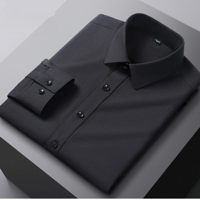 

Осенняя мужская рубашка с длинными рукавами, овечья шерсть без глажки, легкий роскошный однотонный синий тонкий деловой повседневный топ M