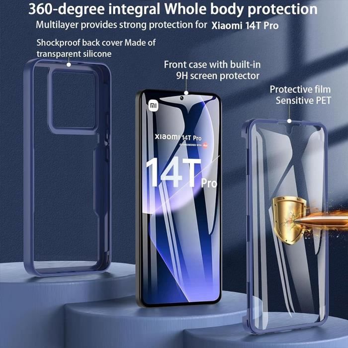 Case for Xiaomi 14T Pro, Full Front and Back Double-Sided Protection - Navy Blue