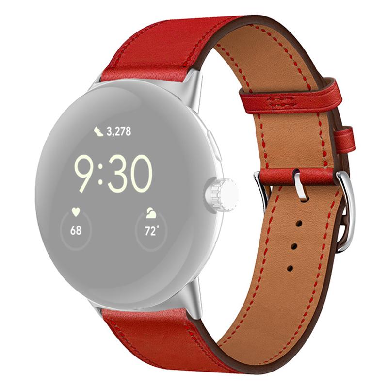 

For Google Pixel Watch 3 41mm/Watch 2/Pixel Watch Genuine Leather Watch Band Stainless Steel Buckle Replacement Strap Red