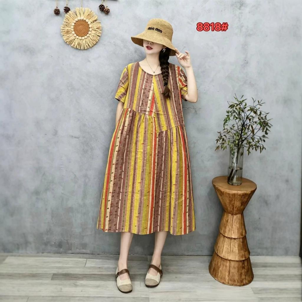 New Mori Female Pastoral Summer New Literary Large Size Fat MM Fattened Plus Printed Short-sleeved Dress
