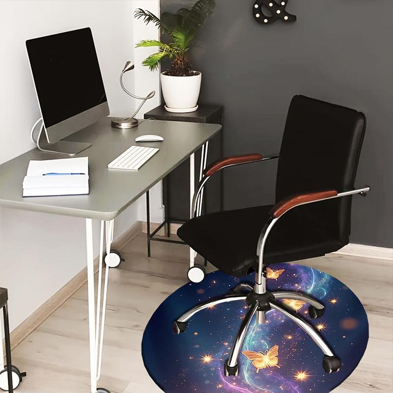 1pc Enchanted Butterflies in Starry Sky Round carpet, Made of Polyester,Perfect for Decorating Office Chairs, Living Rooms,Vibrant Decorative Rug