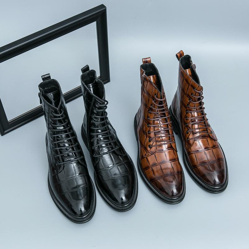 Fashion Men Boots Leather Fashion Autumn Winter Party Dress Shoes Zip Thick Sole Comfortable Black/Brown Motorcycle Ankle Flats