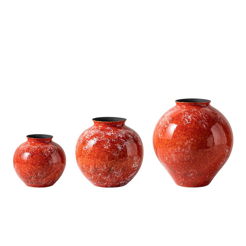 Ceramic Vase Red Porcelain Bottle The Kiln Turns Red Glaze Flower Vase Flower Arranger Terrarium Home Decoration Accessories