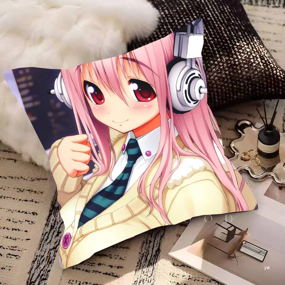 S-Super S-Sonico Pillow Case Square Pillow Bedroom Sofa Leisure Comfort Cushion Car Living Room Home Decoration