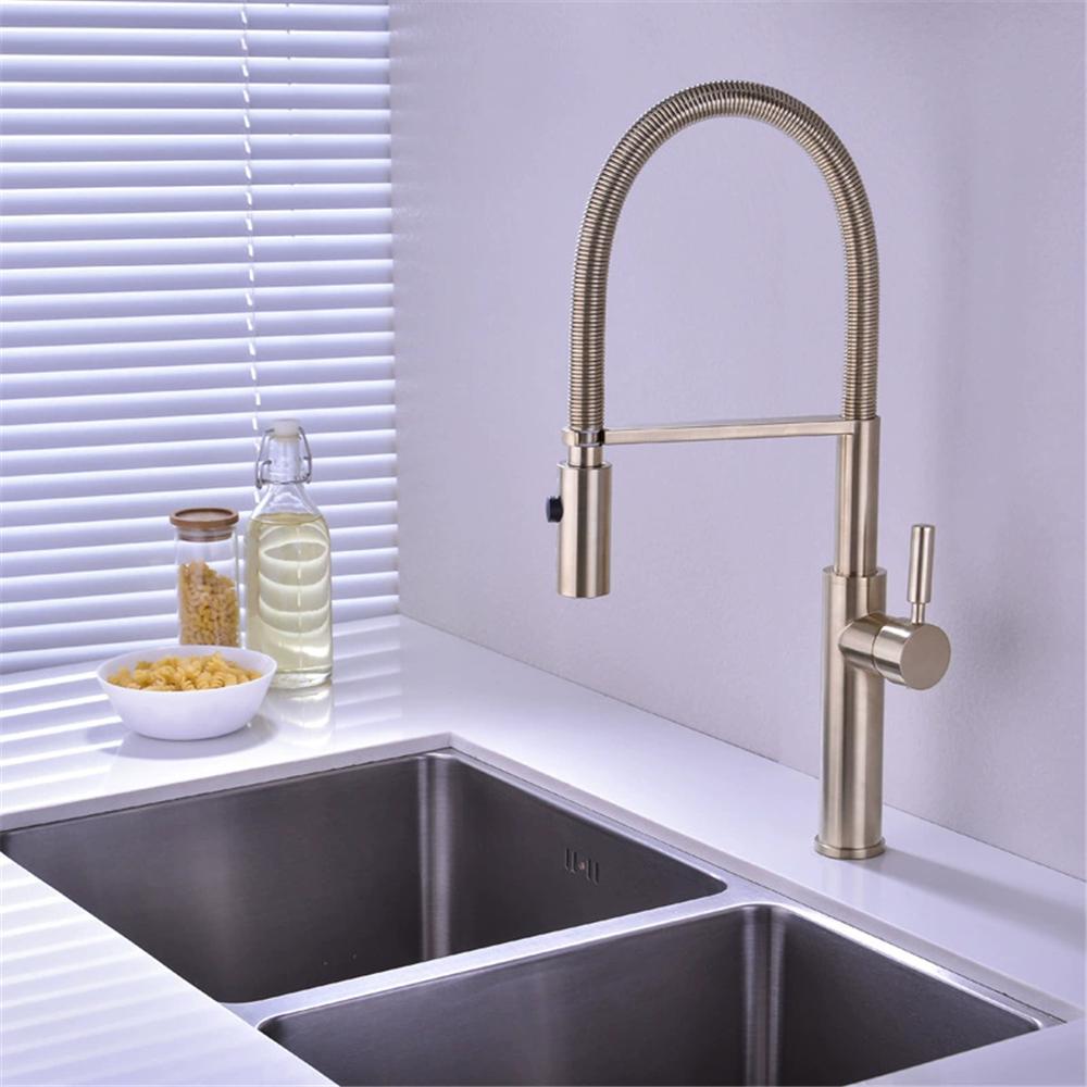 Tuqiu Pull out Kitchen faucet Brushed Gold kitchen sink Mixer tap Total Brass kitchen faucet vanity water tap faucet sink faucet