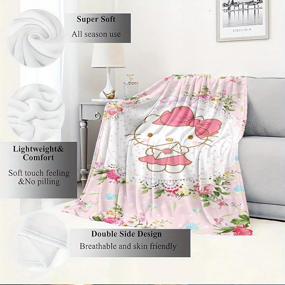 1pc Hello Kitty Floral Blanket - Seasonal home decor, cozy and machine washable, for all ages, an ideal gift for any family, available in mu