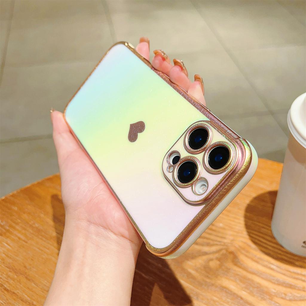 For iPhone 16 Pro Case Dazzling Design Electroplating Heart Pattern TPU Phone Cover
