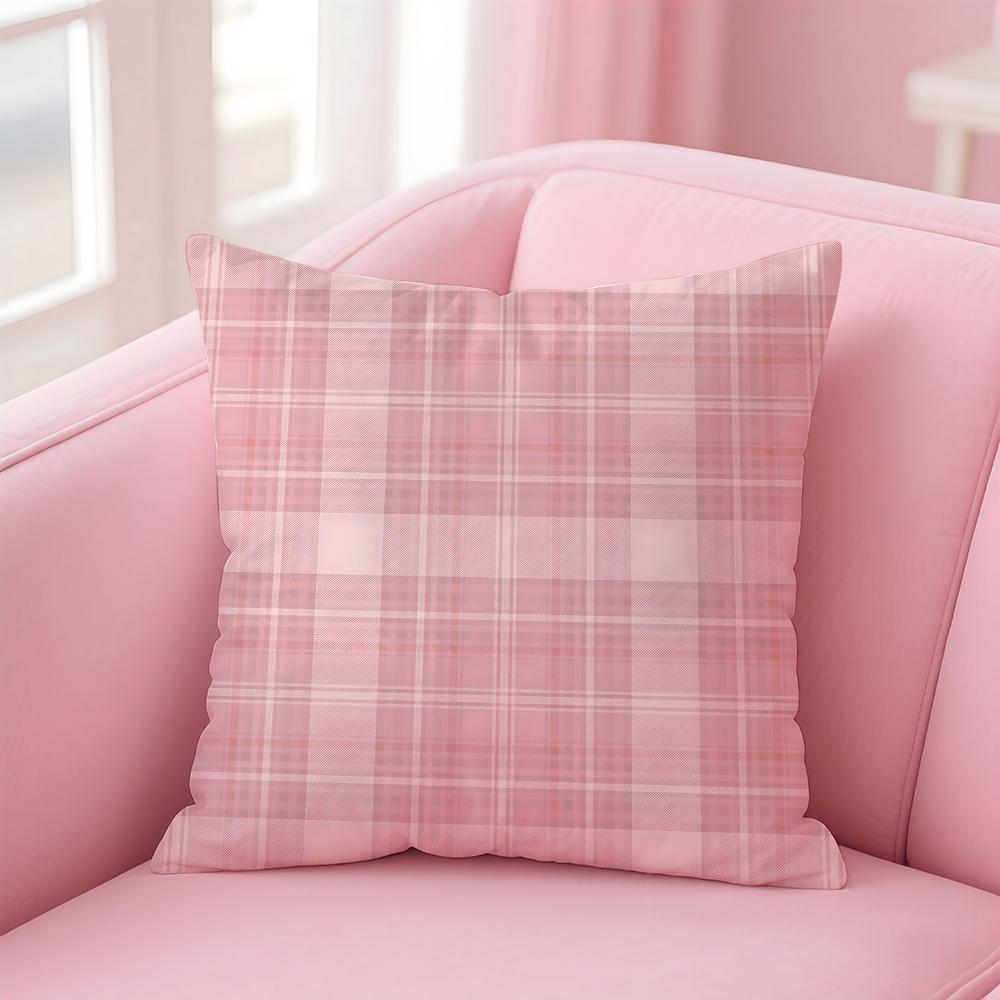 Pink and Purple Tartan Design Cushion Cover Pillow Case Ultra Soft Skin Friendly Fabric Cloud Like Comfort Concealed Zipper