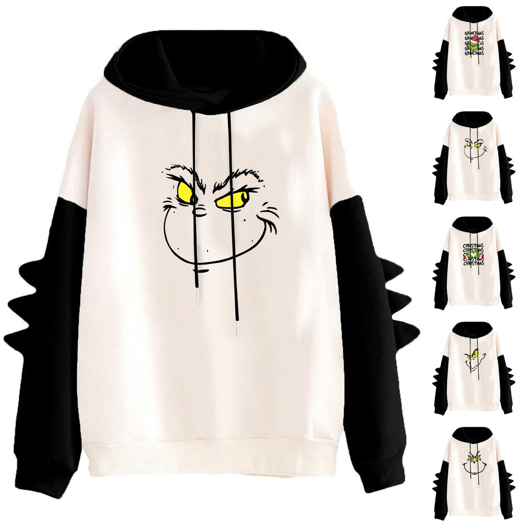 Women's Printed Contrasting Dinosaur Loose Casual Hoodie