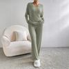 Autumn and winter cross-border European and American new fashionable casual straight-leg pants, elegant loose V-neck groove strip two-piece set 