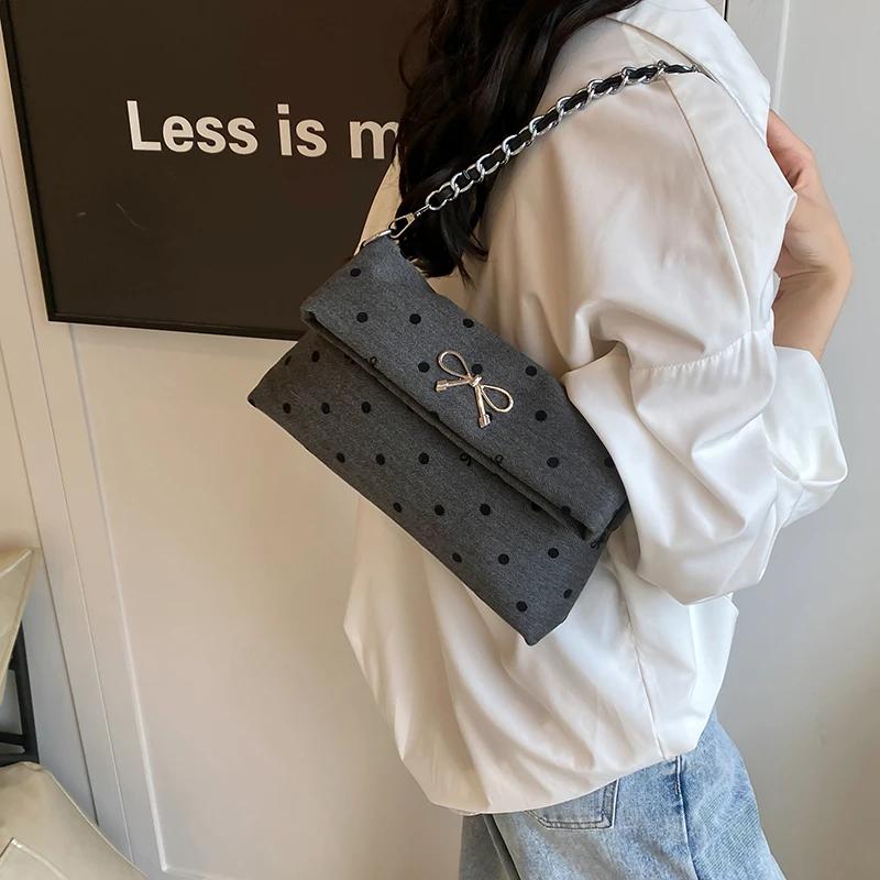 Luxury Designer Women's Handbags New Fashion Chain Soft Shoulder Crossbody Bags Large Capacity Bow Dot Bags