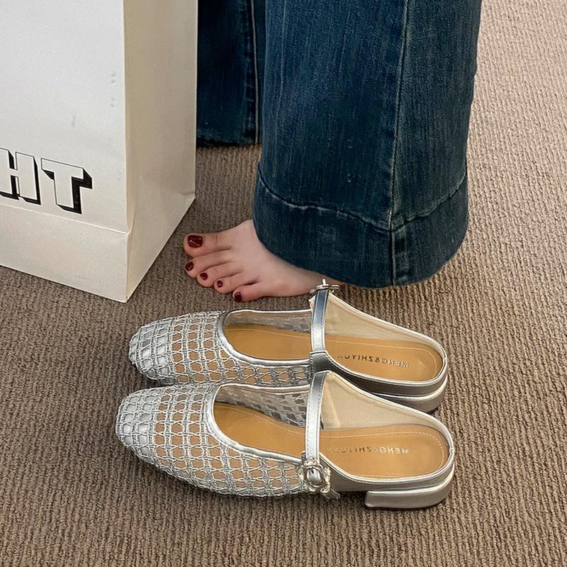 Fashion Female Shoes Ladies' Slippers Loafers Square Heel Cover Toe 2025 Block Soft Slides Female Shoes Womens Slippers Outdoor Loafers