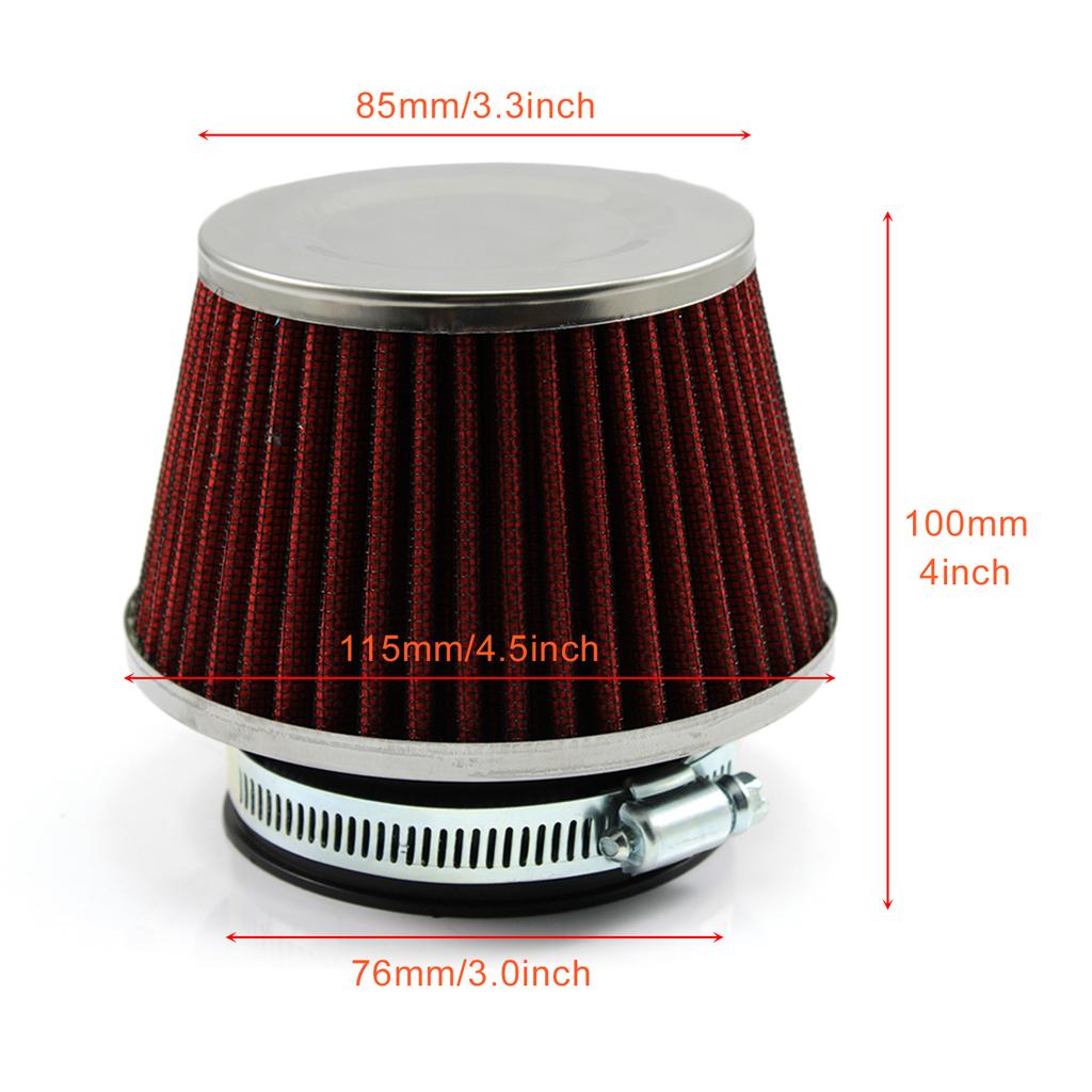 3.0inch Cold Air Intake Filter Red Universal Washable Reusable for Sport Racing Car Engine Intake Pipe 76mm High Flow Air Filter