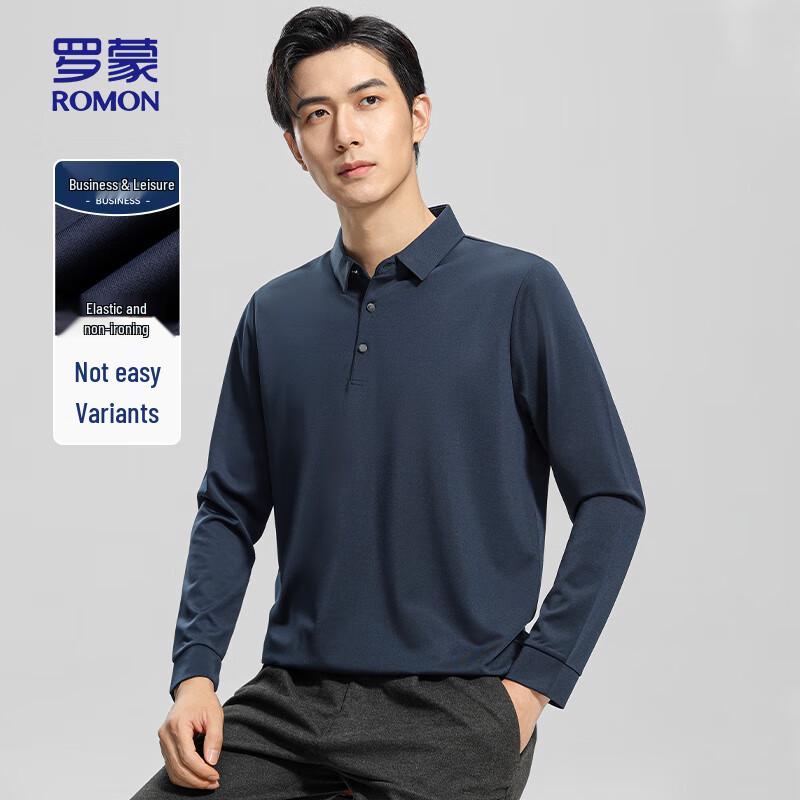 ROMON Men s Solid Color Polo Long Sleeve T-shirt D09 4XL (190)
