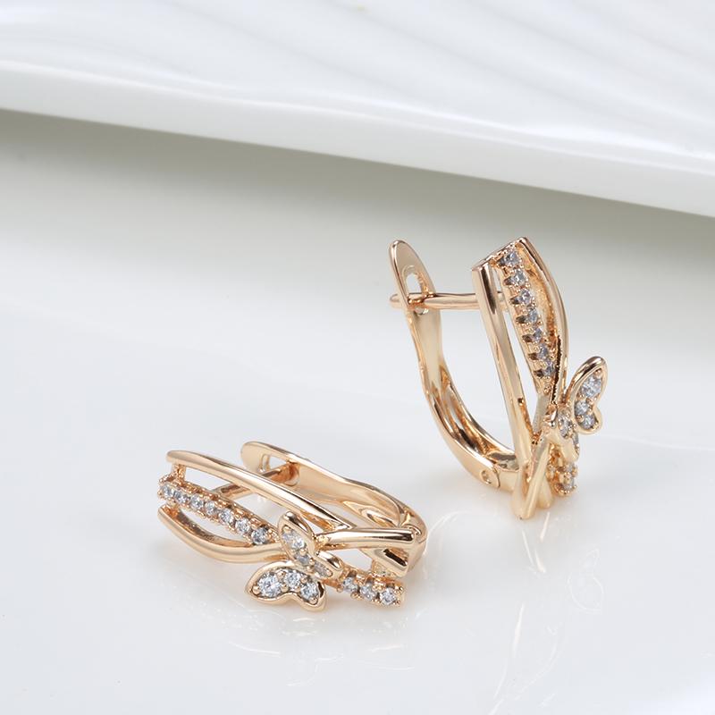 New Elegant Natural Zircon Butterfly Woman Ear Clip Earrings Fashion  Rose Gold Daily Jewelry Unusual Girl Earring