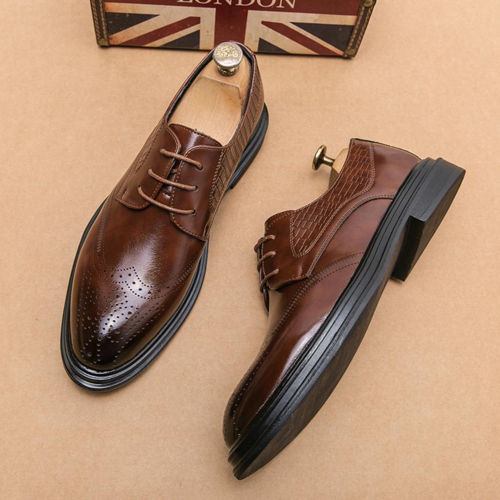 Summer Brock British style suit wedding groom business dress casual heightening leather shoes brown