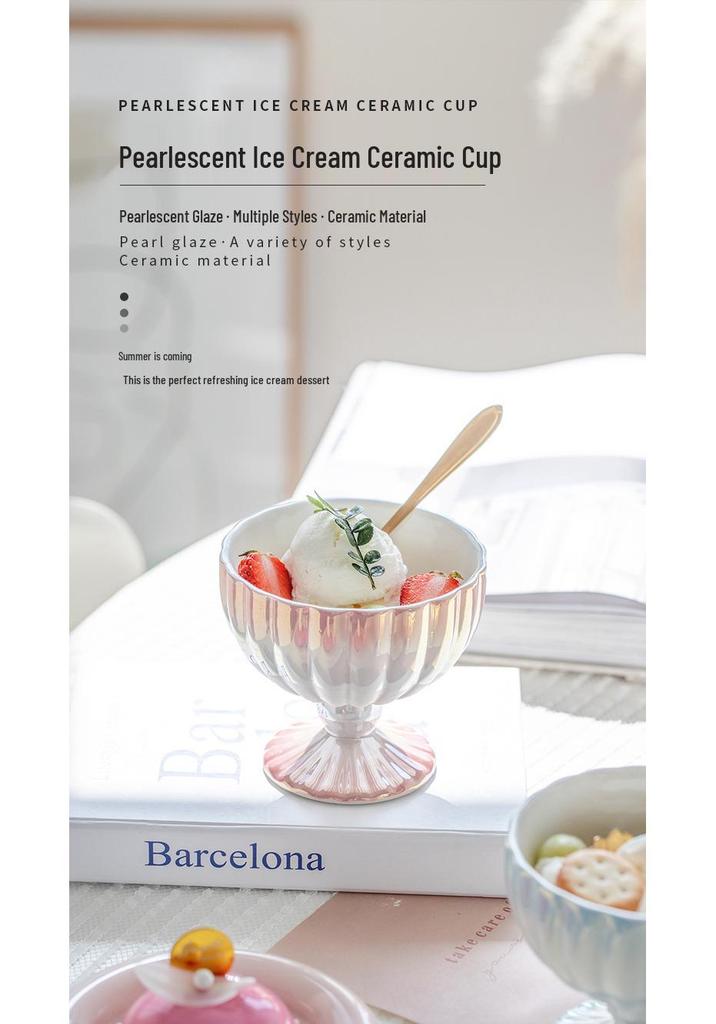 Nordic Pearl Tall Stem Ice Cream Cup - Exquisite Ceramic Dessert Bowl