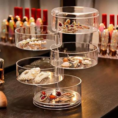 Otočný úložný box na šperky pro kosmetický úložný stojan náramek náušnice kulatý plastový organizér box držák výstavní stojan s víkem