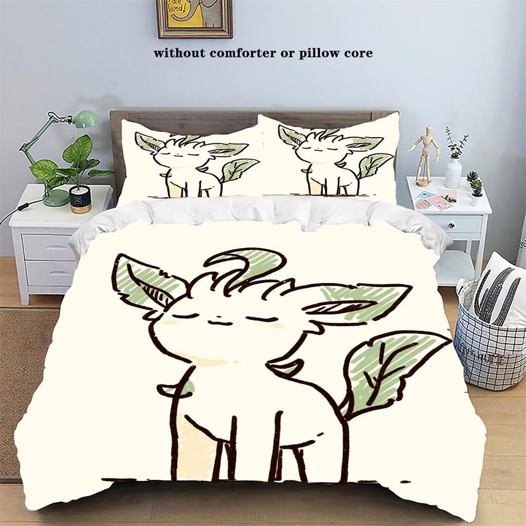 Pokemons Cartoon Anime Bettwäscheset Kawaii Pikachu Gengar Eevee Glurak Steppdecke Bettbezug Kissenbezug Kinderbettset Einzel- King-Size