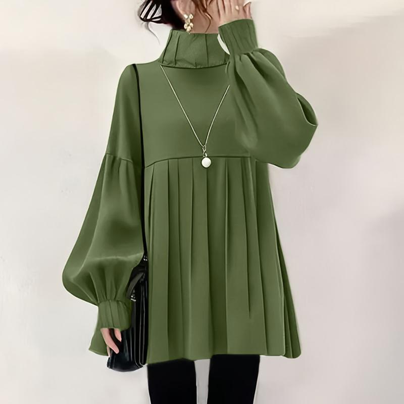 

ZANZEA Жіноча повсякденна вільна блузка-гольф з довгим рукавом, однотонна M зелений