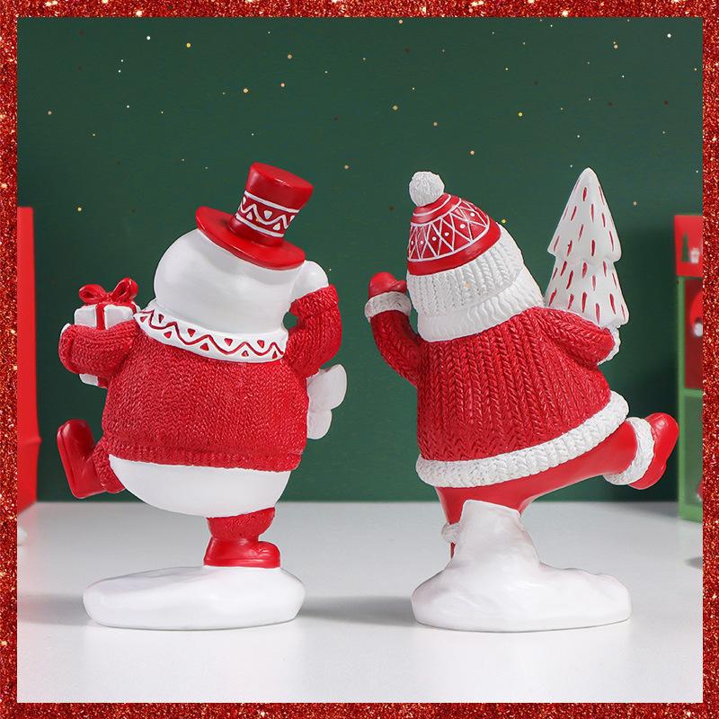 Weihnachtsbaum Weihnachtsmann Schneemann Set Dekoration Kunstharzhandwerk Haus Feiertagsgeschenk Heimdeko Neujahr Weihnachten 2023