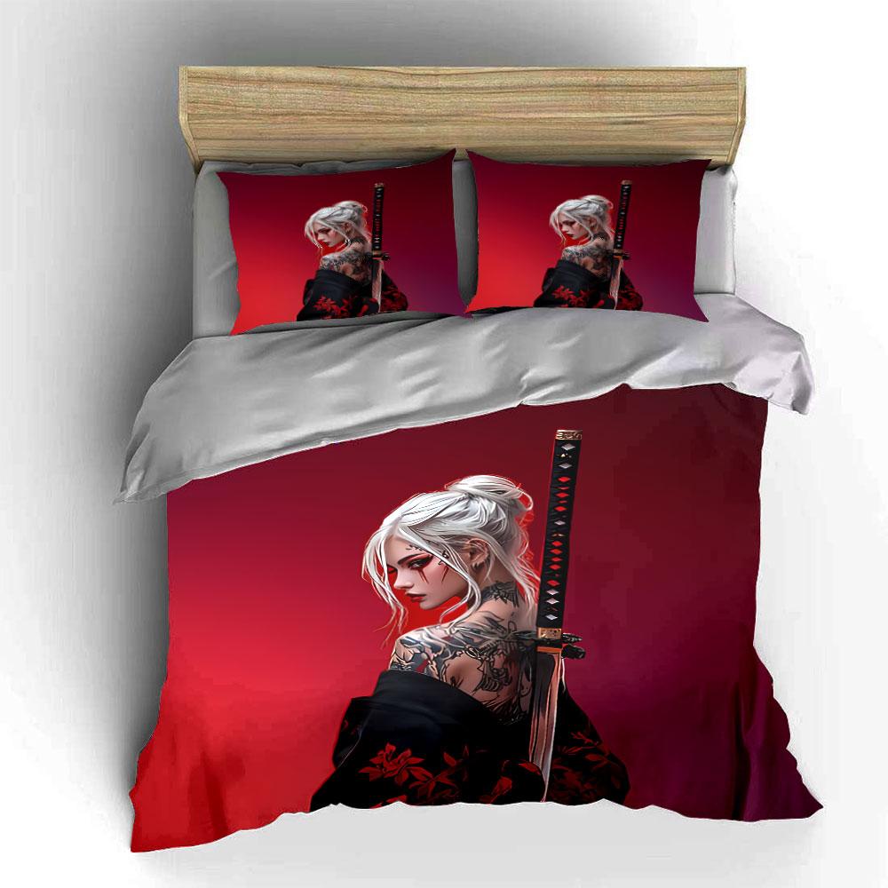 Tattooed Warrior with Sword Bedding Duvet Cover Set Duvet Cover Pillowcases  (1*Duvet Cover 2*Pillowcases, without duvet insert)
