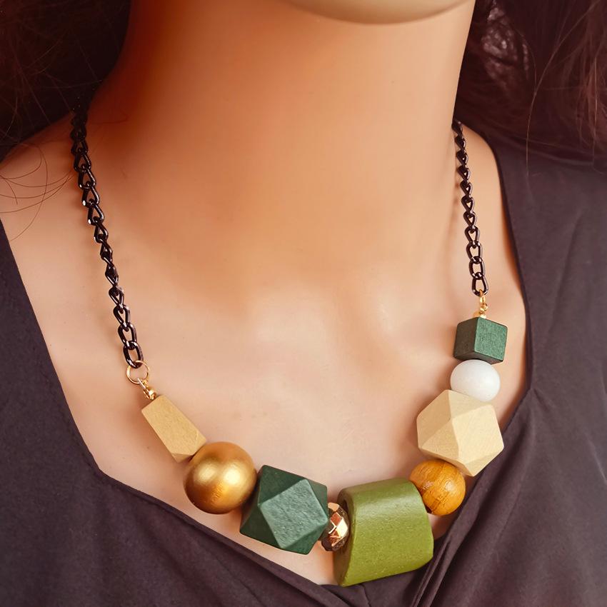 

Геометрическое деревянное ретро этническое ожерелье в стиле колор-блок, ожерелье ручной работы, женское ожерелье из бисера, аксессуары 60cm kelly зеленый