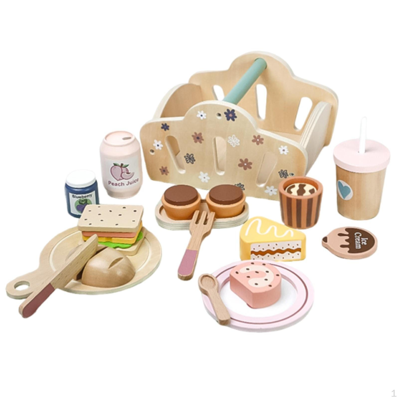 Pretend Tea Set PastelColored Wooden Picnic Early Learning Children s Playset for Young