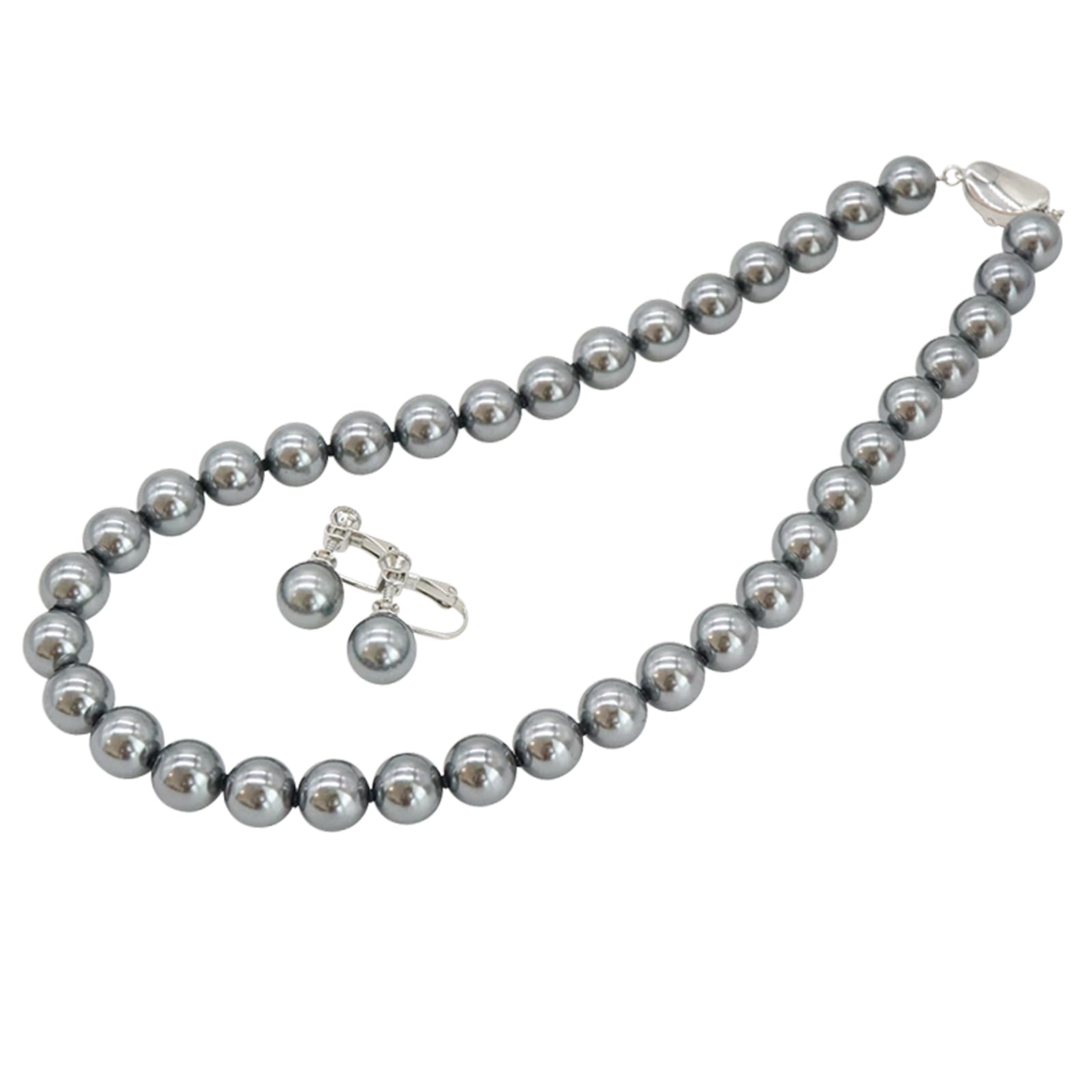 

[Sakiya] Pearl Necklace 10mm 42cm with Jewelry Case, Suitable for Formal Occasions, Black Pearl, Gray Pearl, Shell Pearl, EarringsPiercings,