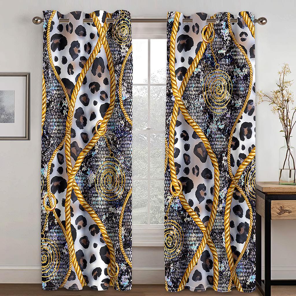 

2 Panels Golden Leopard Printed Serpentine Drapes Bedchamber Livingroom Space Floor - to - ceiling Windowpane Kitchen BlindsGrommetBestFreeShip 100W130H(CM)40x51in&Grommet Top