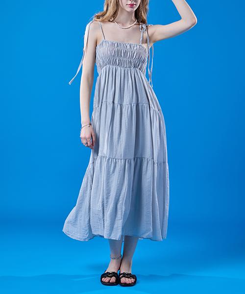Collet Daisy Rustling Ribbon Summer Frill Layered Sleeveless Dress [Gray] Kcl.