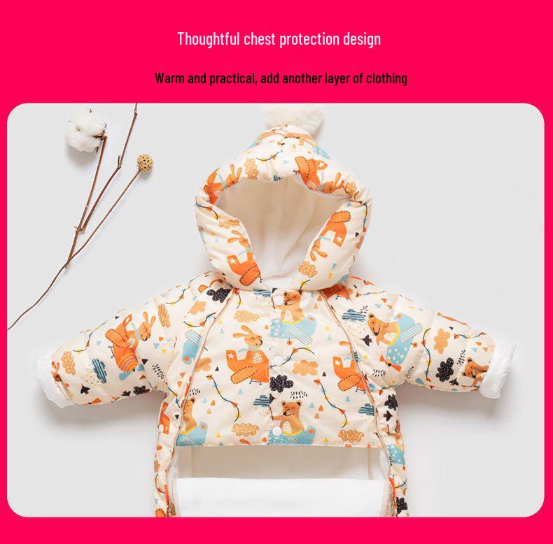 Thick Fleece-Lined Winter Baby Onesie for Boys & Girls - Warm Cotton Padded Infant Outdoor Romper
