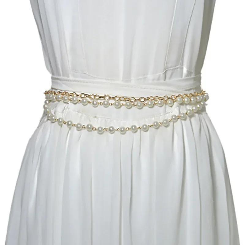 Fringe Imitation Pearl Belt Female Vintage Dress Waist Chains Ladies Designer Dresses Chains Fashion Accessories for Women