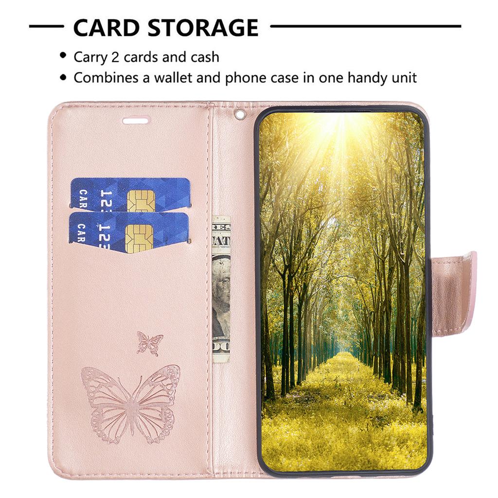 Wallet Stand Case for Xiaomi Redmi Note 12 4G Butterfly Imprinted Leather Phone Cover with Strap