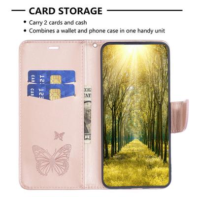 Pouzdro s funkcí stojánku a držákem na karty pro Xiaomi Redmi Note 12 4G, kožené kryt na telefon s potiskem motýla a popruhem