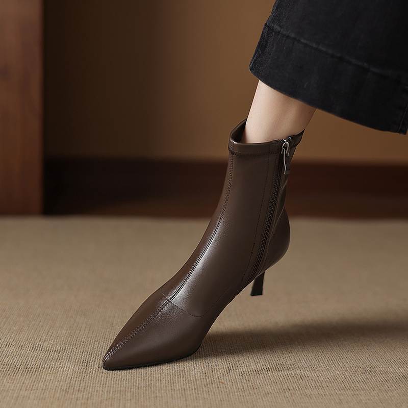 Krazing Pot Microfiber Pointed Toe Thin High Heels Modern Boots Size 42 Zip Women Elastic Ankle Boots