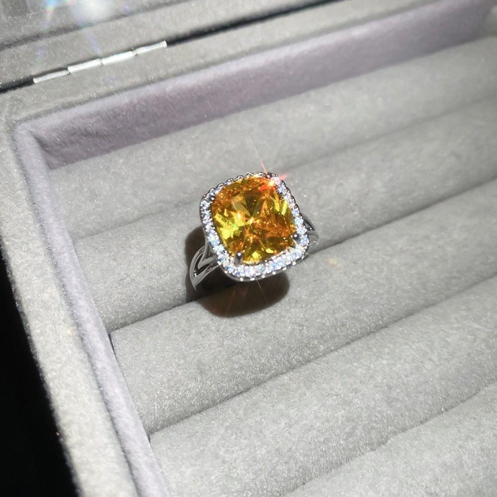 Big Square Crystal Open Ring Zircon Exaggerated Ring Flash Shiny Rhinestone Rings  Women Gift