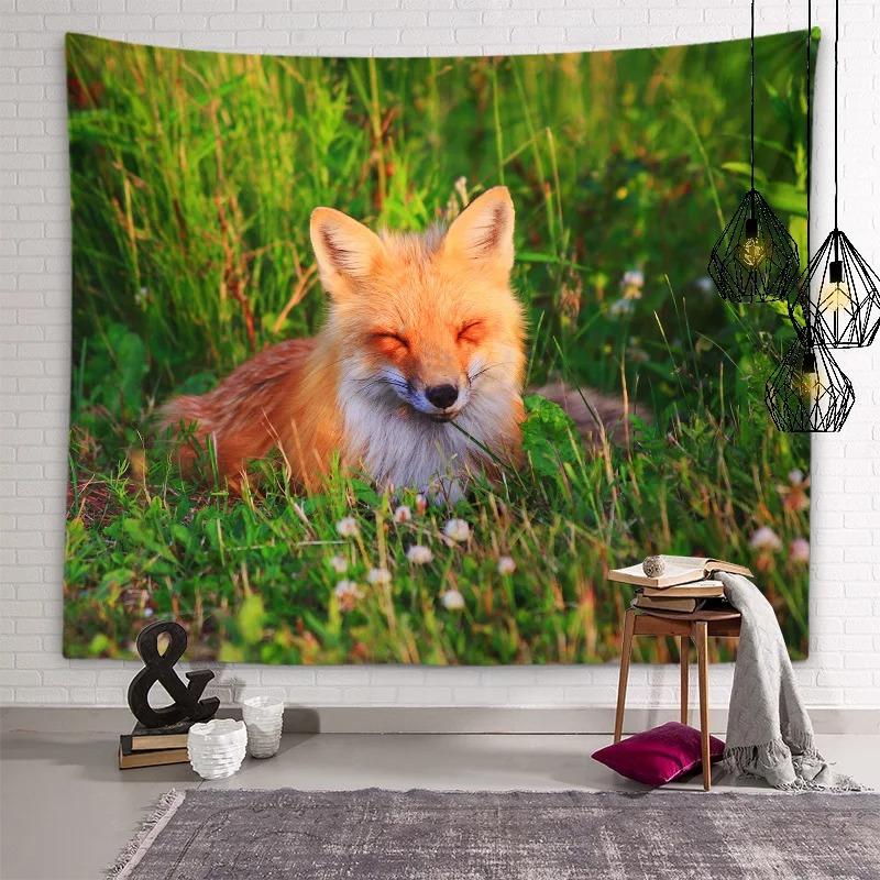 

Милый лисий подвесной тканевый гобелен для спальни, гостиной, домашнего украшения стены, гобелен 100x75cm