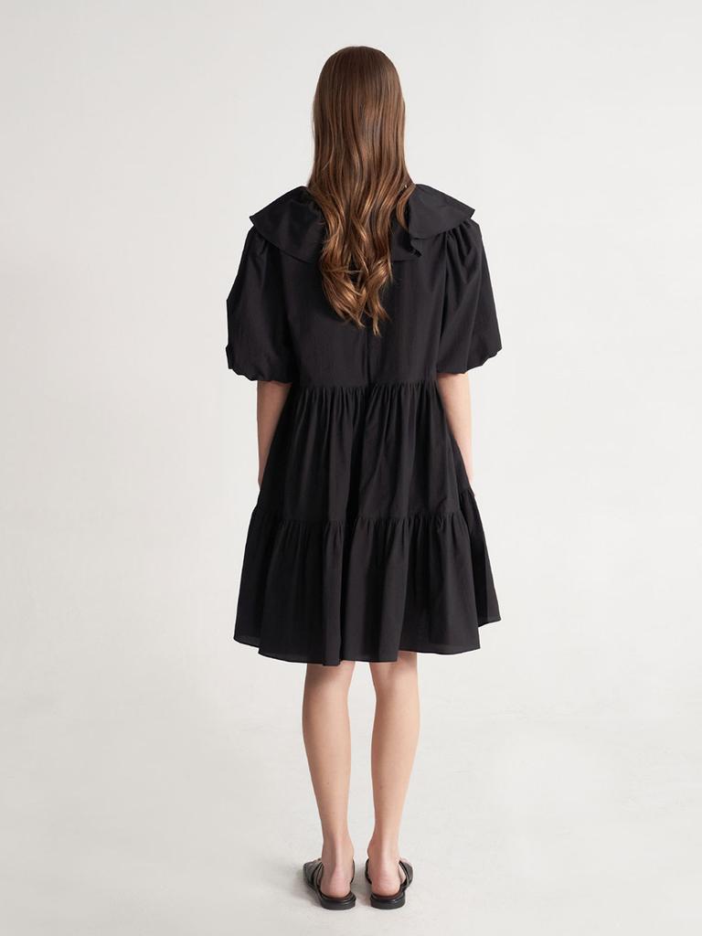 Kaie Frill Collar Loose Fit Tiered Dress_Black