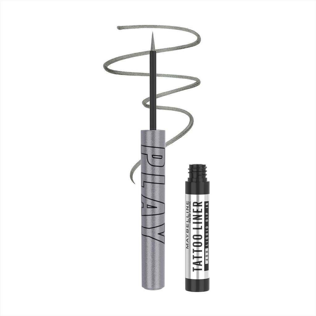 Maybelline New York Tattoo Play Metallic Silver Liquid Eyeliner Longwear Waterproof Bold Eye Makeup 2.1ml