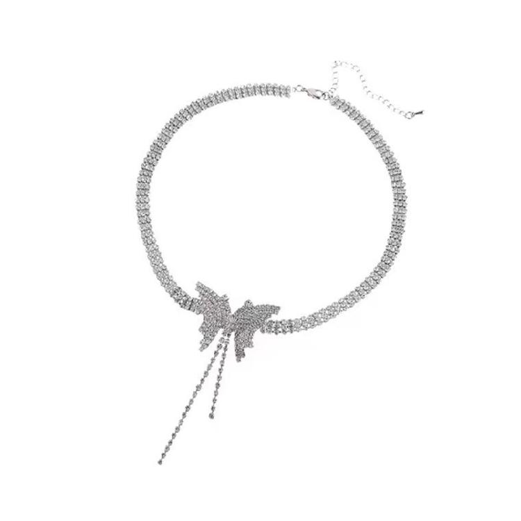 Luxury for Butterfly Crystal Necklace Rhinestones Choker for Hip Hop Lover Pr 1
