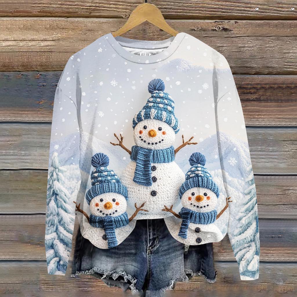 Ladies' Christmas Printed Casual Long Sleeved Round Neck Sports Hoodie Top